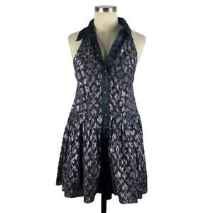 NEW ROMANTICS FREE PEOPLE Tuxedo Halter Neck Mini Dress Metallic Ruffle XS